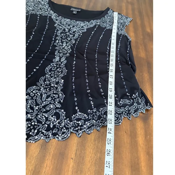 Vintage Y2K Dressbarn Collection Size 18 Black Silver Beaded Party Top USA - Image 9