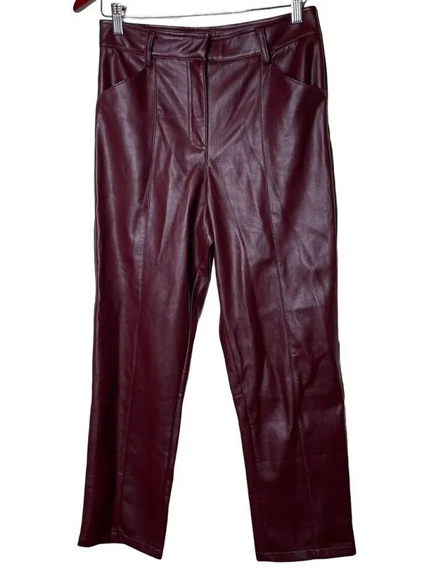 LBLC THE LABEL Jen Faux Leather Cropped Pants in Elderberry burgundy sz M - Image 2