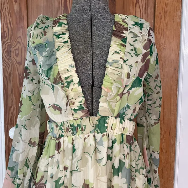 NWT ASOS DESIGN Tiered Ruffle Floral Strappy Lace Up Back Midi Dress ~ 6💛 - Image 5