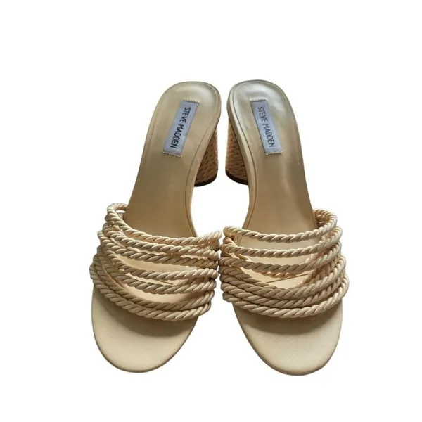 Steve Madden Jolina Block‎ Heel Cream Slip On Open Toe Sandals Size 8 - Image 3