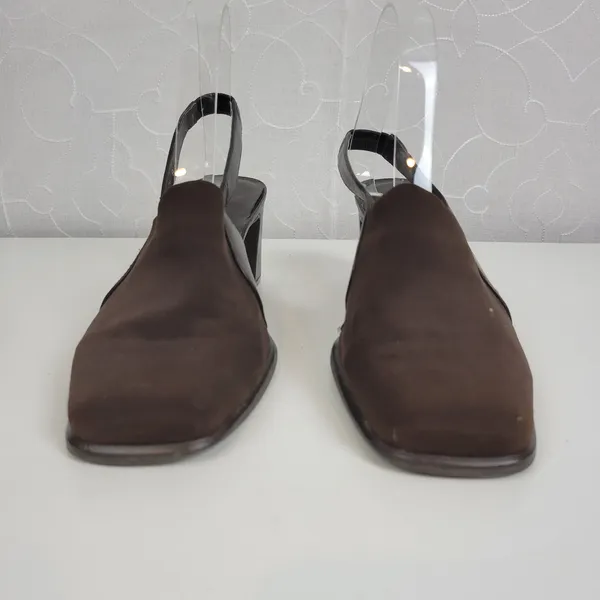 Bass Womens‎ Shoes Size 8.5 Brown Y2K Block Heel Sling Back Closed Square Toe - Image 8