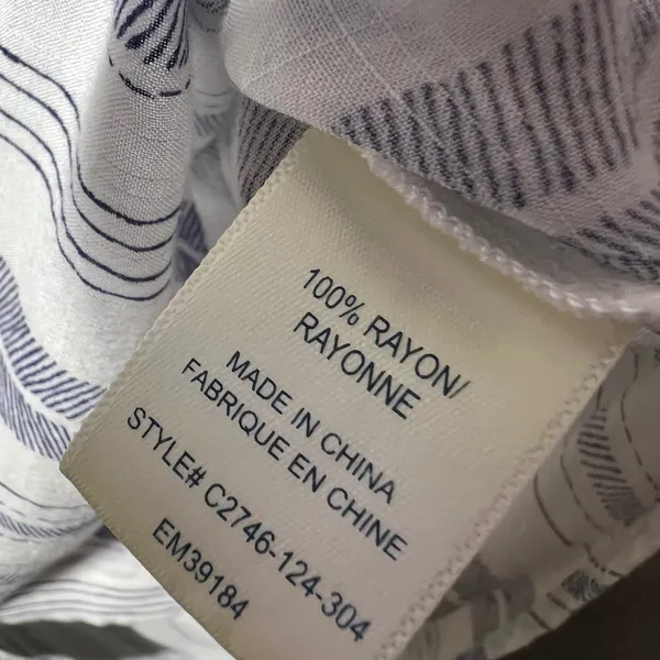 Cloth & Stone Blue White Striped Rayon‎ Button Down Shirt Cuffed Short Sleeve M - Image 3