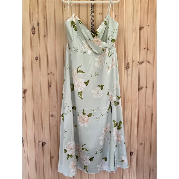 NWT Lulus Radiant Occasion Light Green Floral Satin A-Line Maxi Dress Resort 3X - Image 2