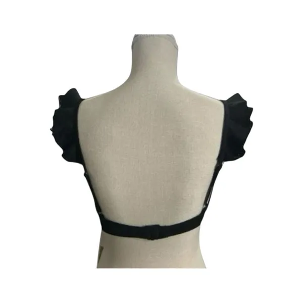 ASOS Black Floral Lace Bikini Top Size 4 Ruffle Strap Vneck Beach Swimwear - Image 2