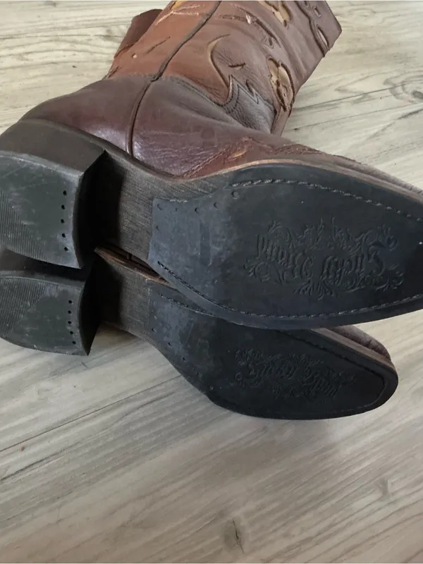 Vtg lucky brand western riding boots prominent yellow floral aplique pull-on - Image 11