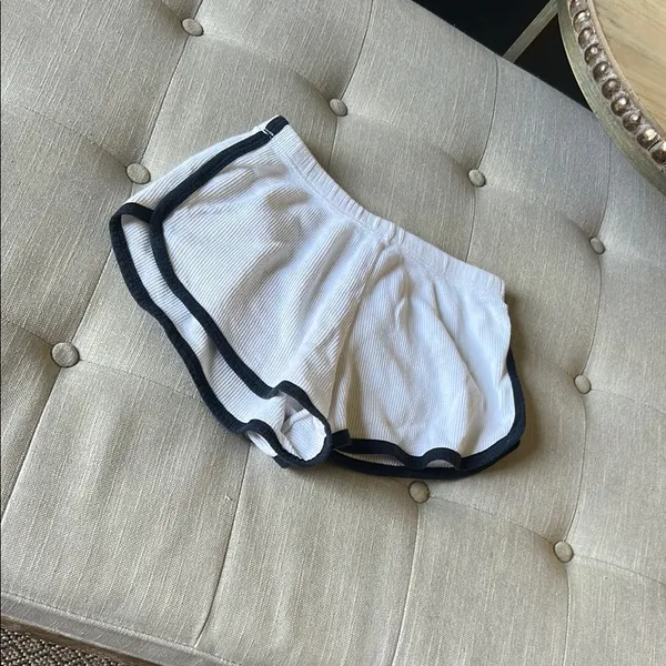 Brandy Melville White/Blue Trim Waffle Knit Lounge Shorts - Image 3