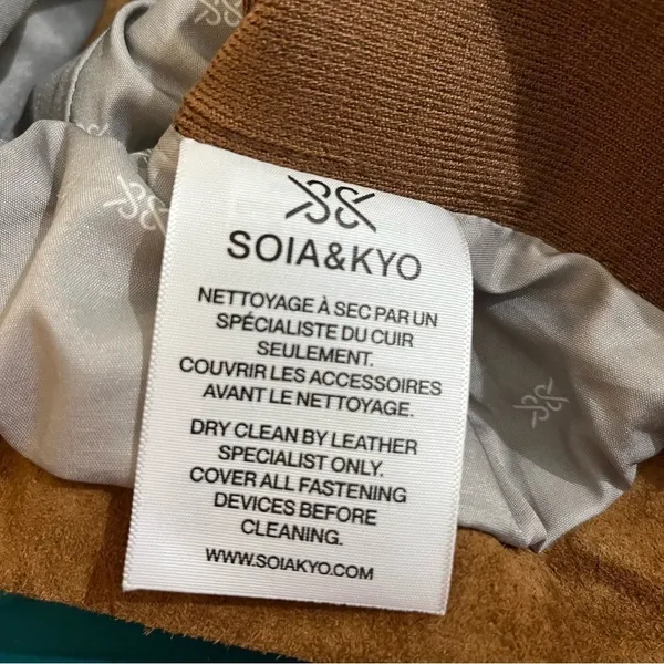 Soia & Kyo Suede Leather Jacket Full Zip Ribbed Panels Brown M - Image 6