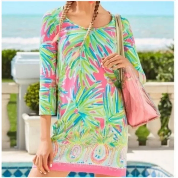 Lilly Pulitzer Beacon Pima Cotton Shift‎ Dress In Tiki Pink Royal Lime Size XXS - Image 8