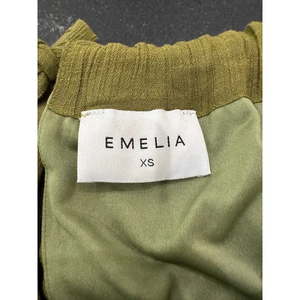 Emelia Olive Green Tiered Ruffle Maxi Dress Smocked Tie Back Boho XS Y2634 - Image 9