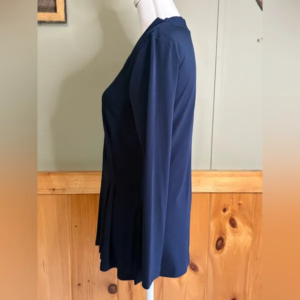 Ann Taylor Mixed Media Pleated Front Dark Blue Top size Medium - Image 3