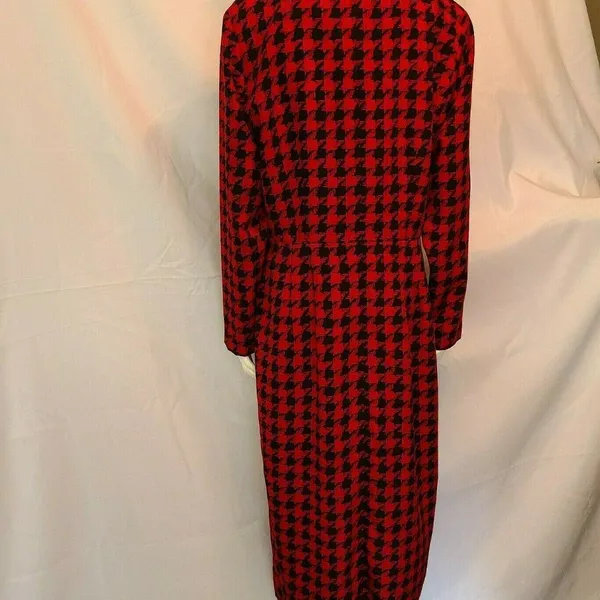 Vintage 80s Sharon Young Houndstooth Dress | Red & Black Office Siren Midi‎ - Image 3