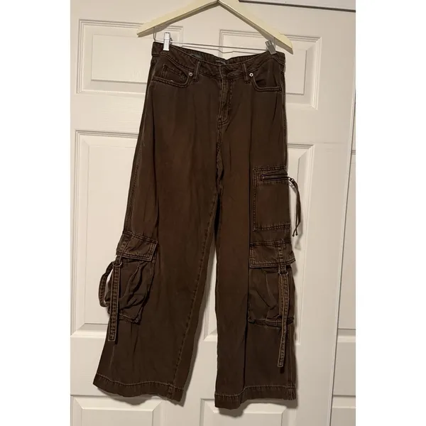 Baggy Pants Wide Leg Cargo Jeans‎ Brown Skate Grunge Streetwear Gorpcore Y2K 90s - Image 2