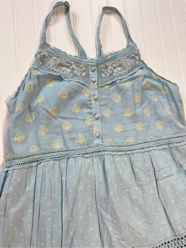 Pilcro By Anthropologie Citrus Fruit Ruffled Eyelet Midi‎ Dress | Blue | Size L - Image 5
