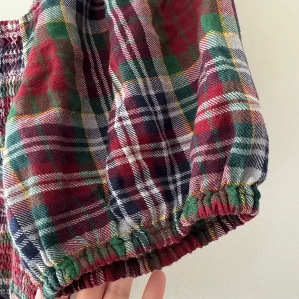American Eagle Women's Plaid Puff Sleeve‎ Smocked Top Y2K Vibes - Image 7