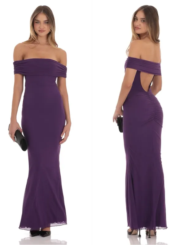 LUCY IN THE SKY Mesh Off The Shoulder Open Back Maxi Dress - Image 2
