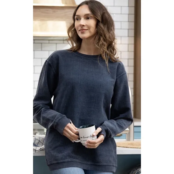 Royce Comfy Corded Top Sweatshirt Women's Small Thumb Holes Black‎ Minimalist - Image 2