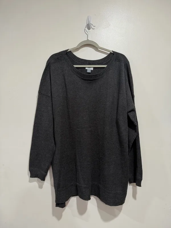 Old Navy Charcoal Gray Oversized Knit Tunic Sweater Side Slits Size XXL - Image 3