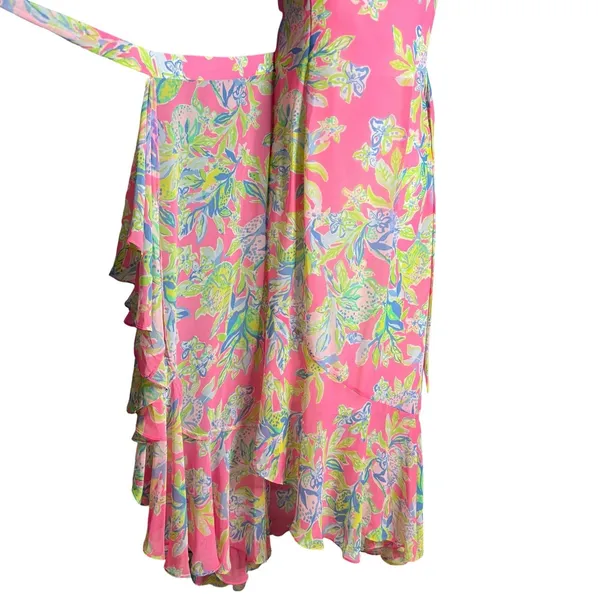 NWOT Lilly Pulitzer 4 Anni Maxi Wrap Long Dress Squeeze The Day Pink Fit & Flare - Image 11