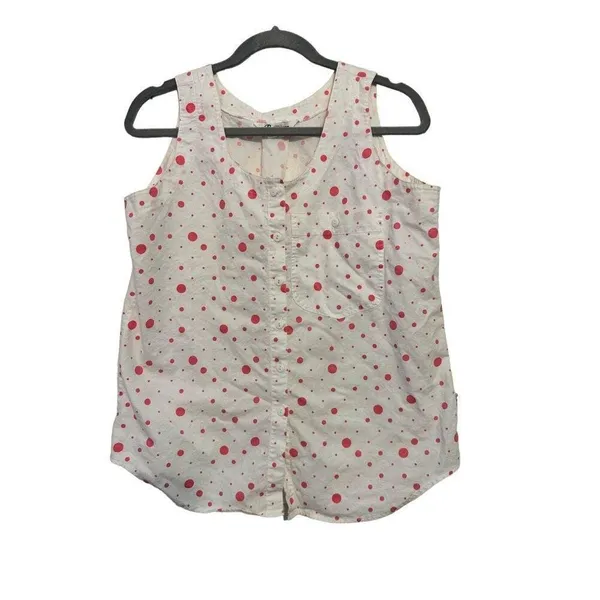 Vintage Mervyn's white and pink‎ polka dot tank blouse M - Image 3