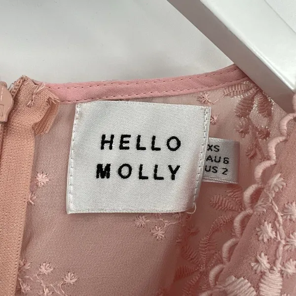 Hello Molly Flower Patch Mini‎ Dress Size 2 XS Pink Long Sleeves Floral Feminine - Image 10