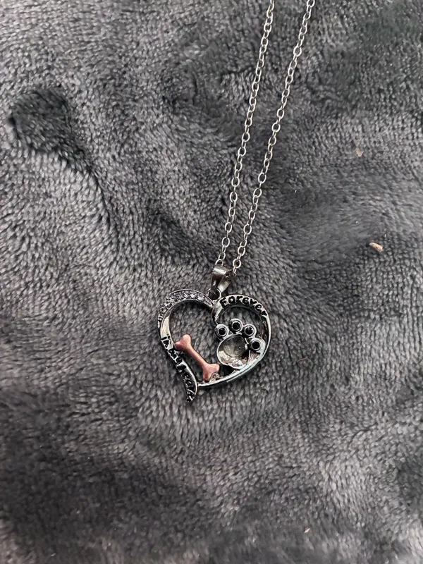 Forever In My Heart Dog Paw Print Necklace 925 Sterling Silver Heart Pendant - Image 2