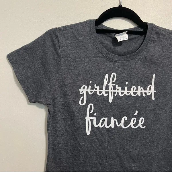 Girlfriend to Fiancee T Shirt Port & Company Charcoal Gray Engagement Gift M - Image 4