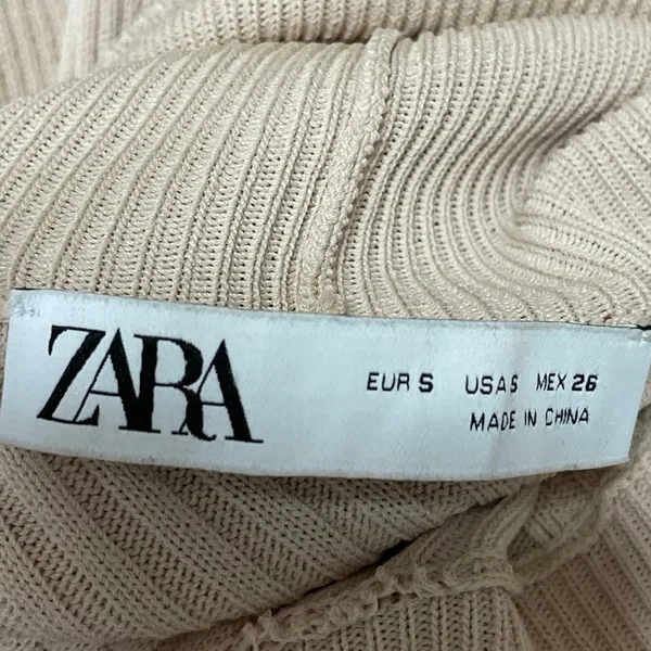 Zara Womens Cream Ribbed Knit Turtleneck Long Sleeve Maxi Sweater Dress Size S - Image 4