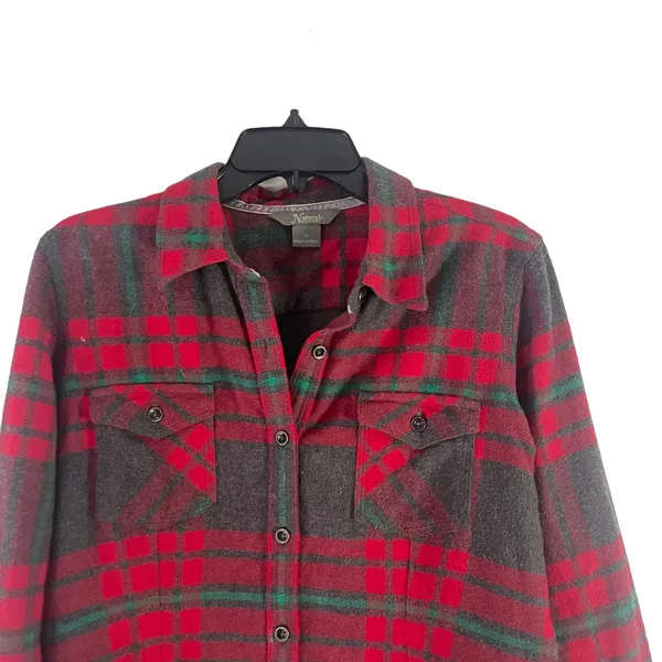 Natural Reflections Women's Size Medium Red Grey Plaid Soft Flannel Button Up‎ - Image 2