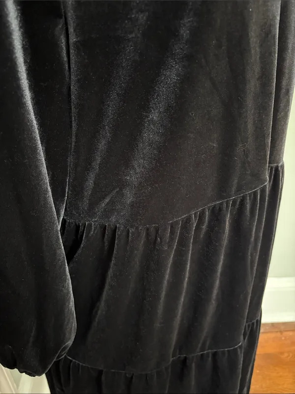 GAP Black Velvet Tiered V-Neck Long Sleeve Dress‎ Size XL - Image 3