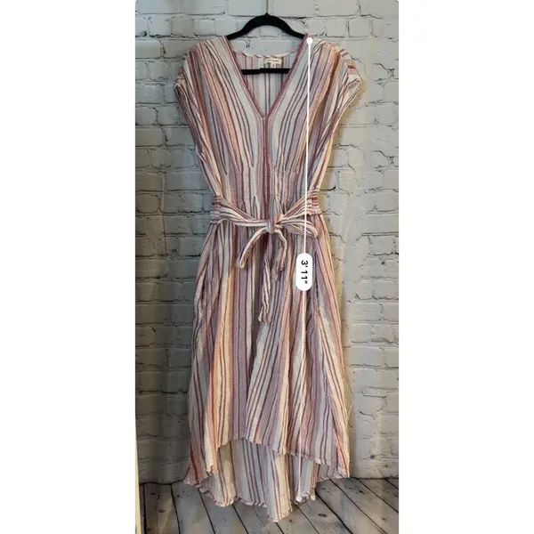 Max Studio Stripe Tie Front Cotton Blend Dress Red Women’s L - Image 7