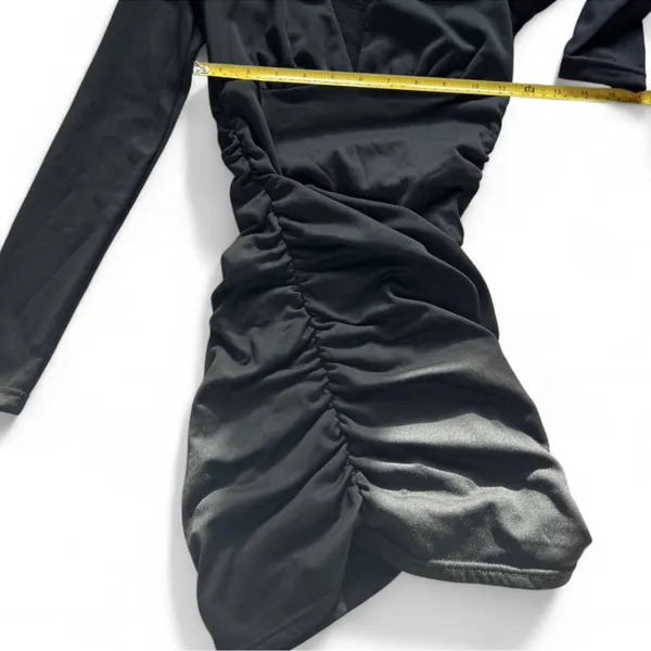 Black Deep V-Neck Ruched Long Sleeve Bodycon Dress – Size XS - Image 7