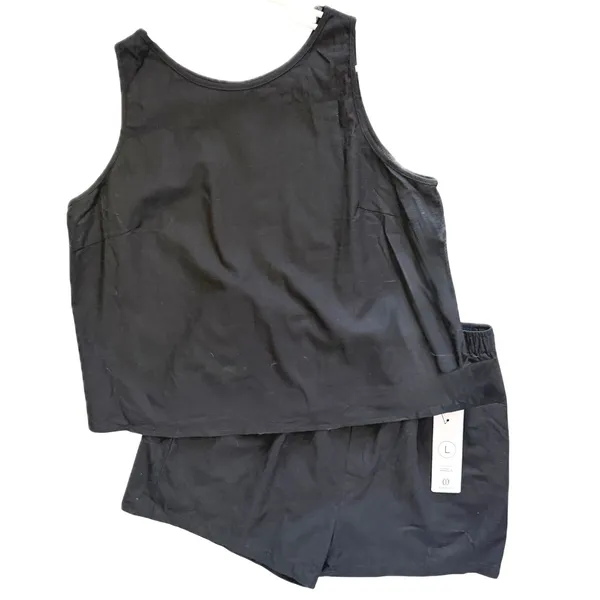 NWT Women Linen 2 Piece Outfit Black Crop Tank Top and Shorts Set Size L - Image 4