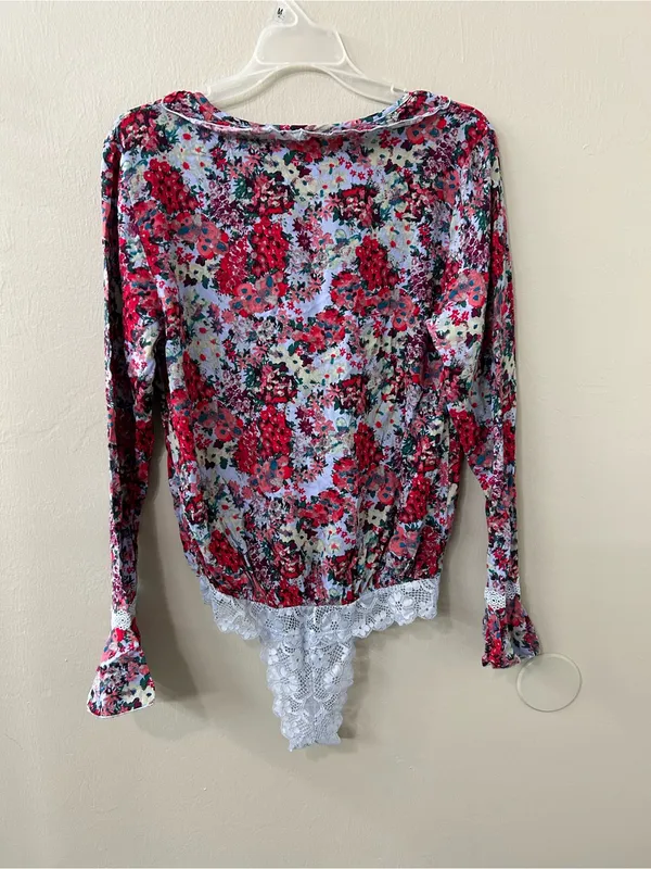 Free People Heat Wave Bodysuit Rose Garden Floral Long bell sleeve Sz S - Image 8