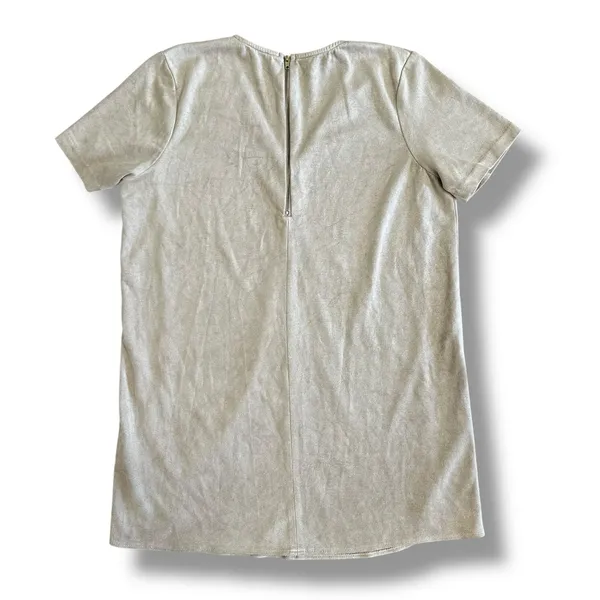 Oliveaceous Faux Suede Shift Dress M Taupe Beige V-Neck Short Sleeve‎ - Image 5