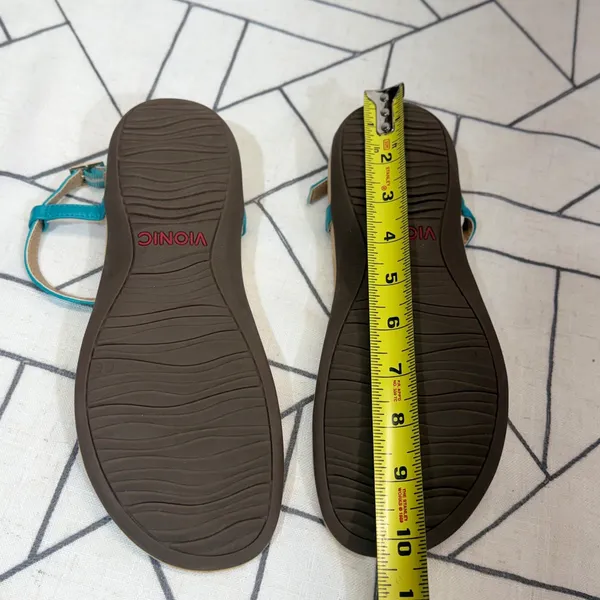 Vionic Sandals Size 8 Teal Leather Gold Studded Orthotic T-Strap‎ Ankle Strap - Image 7