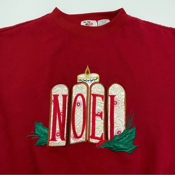 Vintage‎ Christmas Sweatshirt Ugly Xmas Sweater Red Noel Candle Holiday Small - Image 8