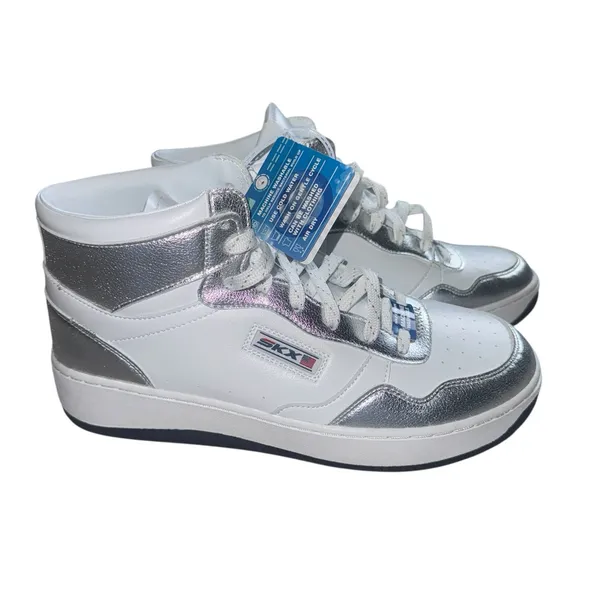 NEW Skechers Metallic Silver High Top Platform Sneakers - Shiny Holographic 10 - Image 2