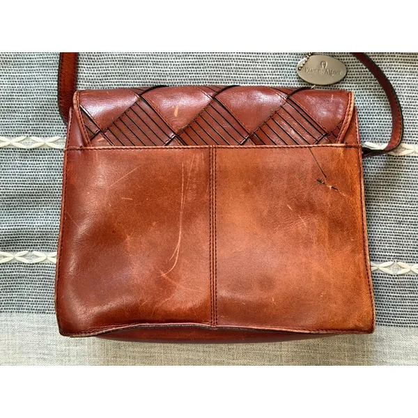 Vintage Brown Woven Leather Etienne Aigner Boho Purse Handbag - Image 4