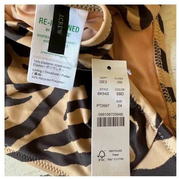 NWT J. Crew Front-twist one-piece in zebra stripe Brown‎ Tan BK543 Sz 24 - Image 6