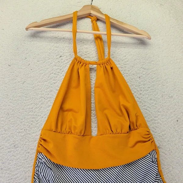 Cupshe Mustard Yellow Striped Halter One Piece Swimsuit XL AB31084M‎ NEW - Image 7