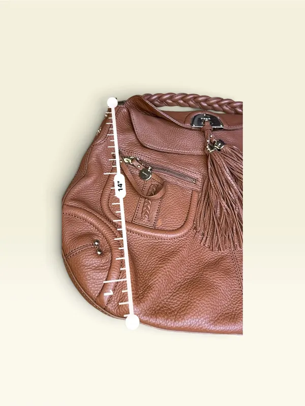 Vintage Bebe Y2K Leather Slouchy Hobo Shoulder Bag Brown Boho Tassel - Image 9
