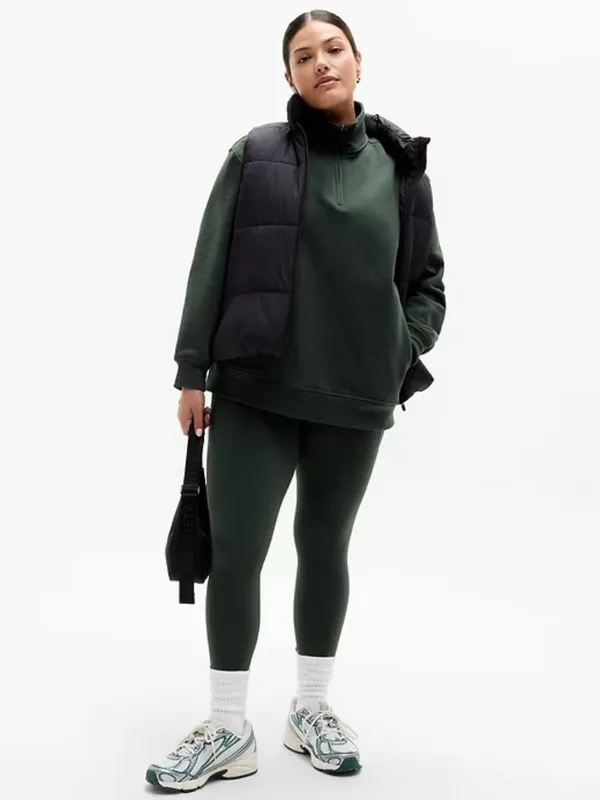New Athleta M Forever Fleece 1/4 Zip Sweatshirt Elm Green Medium - Image 3