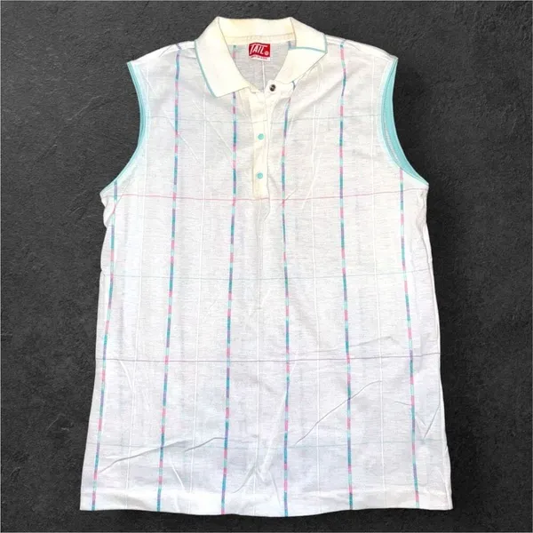 80s Vintage TAIL Womens White Sleeveless Striped Top sz M USA Resort Golf Preppy - Image 3