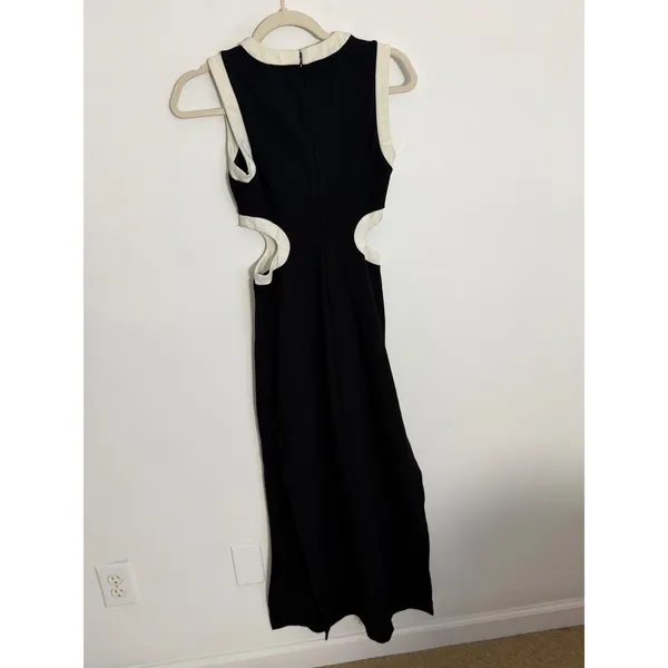 STAUD DOLCE Cutout Waist Black White Trim Maxi Sleeveless Ponte Dress Sz XS - Image 3