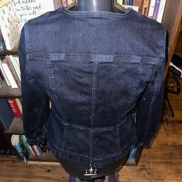 Ann Taylor collarless XS denim stretchy jacket - Image 2