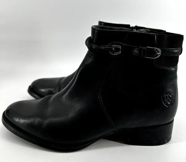 Ariat Braided Ankle Bootie Heeled Almond Toe Soft Leather Side Zip Black 8 - Image 3