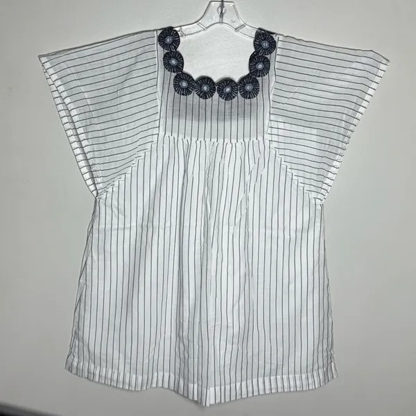 Madewell Striped Dress with Black Floral Neckline Dress Sz M - Image 7