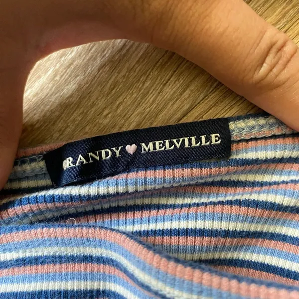 Brandy Melville Striped Ribbed Tube Top Blue Pink White Y2K One Size - Image 3