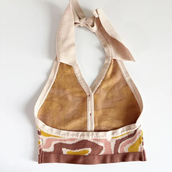 THE KRIPT Womens Swoosh Knit Retro 70s Swirl Halter Boho Festival Top Size XS/S‎ - Image 9