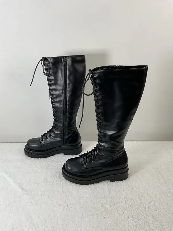 Nasty Gal Black Lace-Up Knee High Boots Size 5 - Image 4
